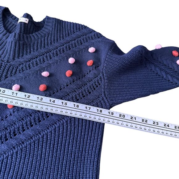 Marine Layer Rowen Pom Pom Sweater Women’s Medium Short Sleeve Pullover Blue - Picture 8 of 10